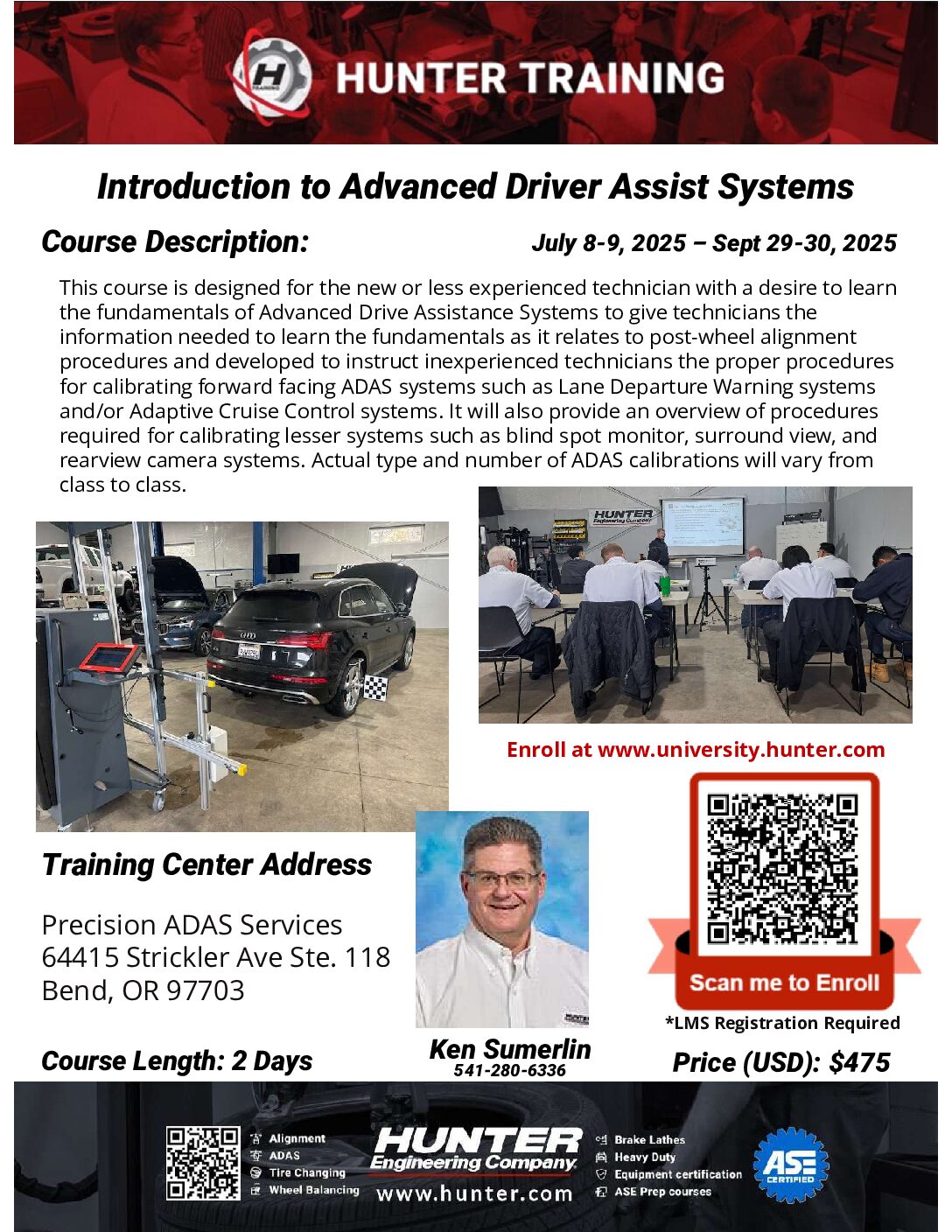 ADAS Level 1 Bend, Or. July 8-9 and Sept 29-30, 2025